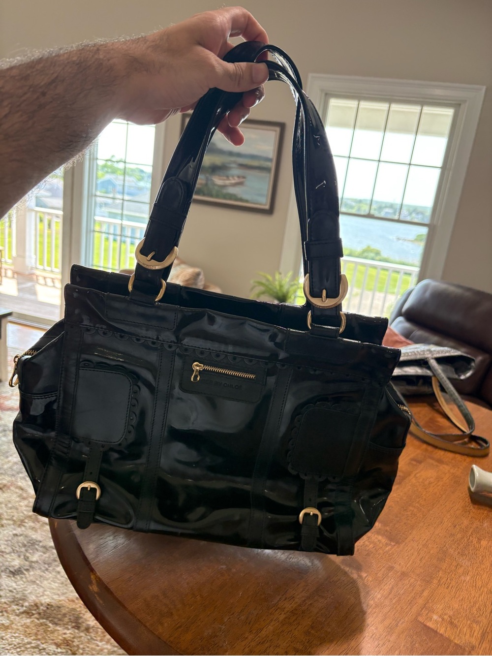 Vintage See by Chloe Patent Leather Black Bag with Gold Hardware